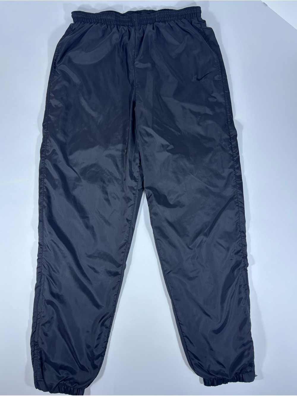 Nike Vintage Lined Windbreaker Track Pants Men’s M Black Nylon Joggers Y2K
